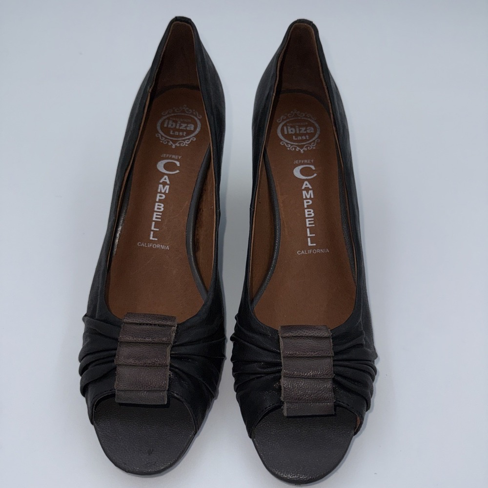 Jeffrey‎ Campbell Ibiza Lost Peep Toe Heels Black W Brown Accent Sz 9